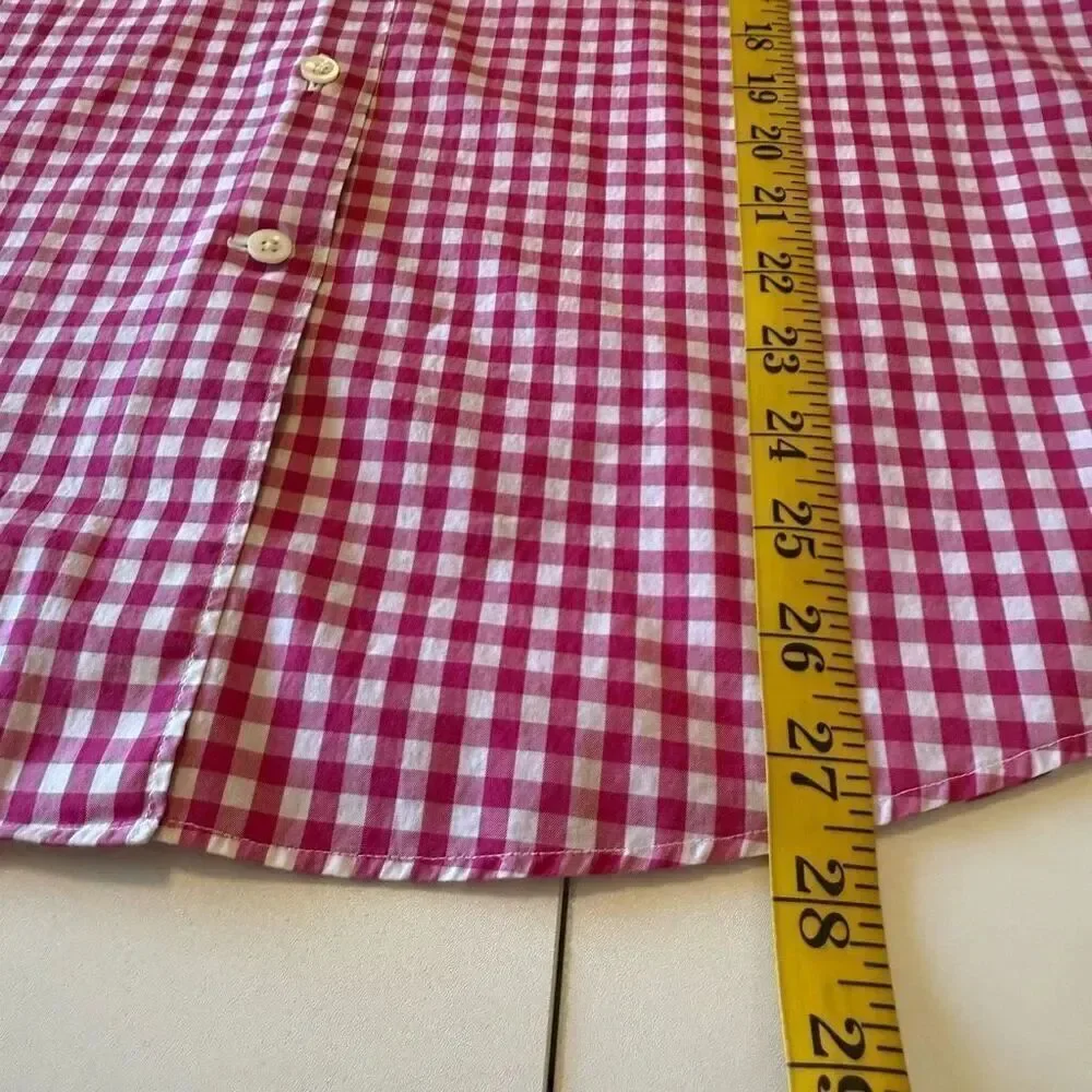 Faconnable Classic Pink & White Checked Long Slv Blouse Sz L